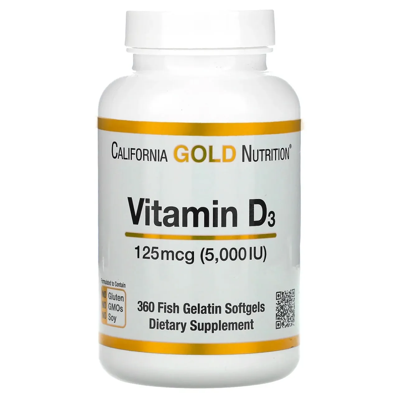 California Gold Nutrition, витамин D3, 125 мкг (5000 МЕ), 360 капсул из рыбьего желатин#1