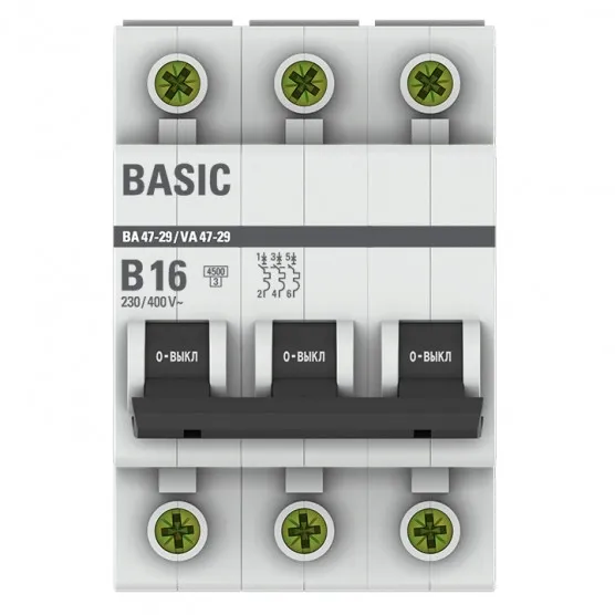 Автоматический выключатель 3P 16А (B) 4,5кА ВА 47-29 Basic#2