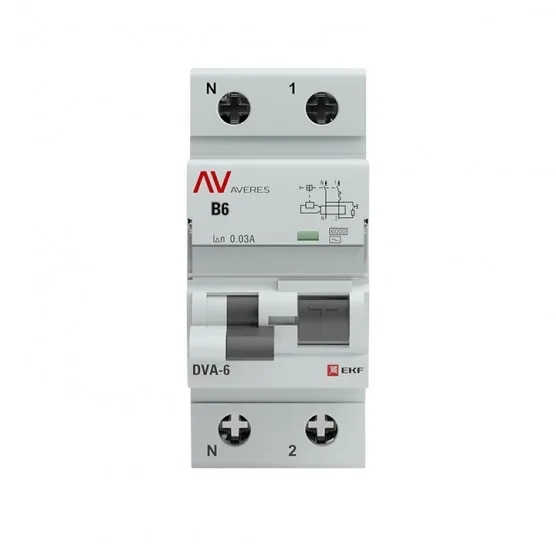 Дифференциальный автомат DVA-6 1P+N 6А (B) 30мА (AC) 6кА EKF AVERES#2