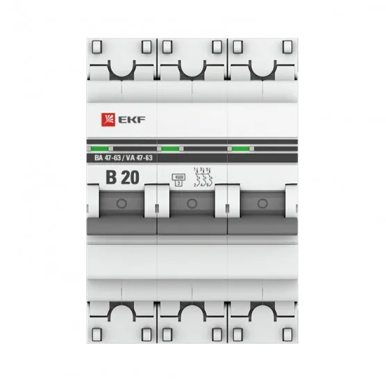 Автоматический выключатель 3P 20А (В) 4,5kA ВА 47-63 EKF PROxima#2