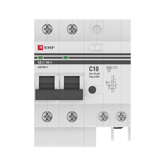 Дифференциальный автомат АД-2 16А/100мА (хар. C, AC, электронный) 4,5кА EKF PROxima#2