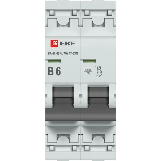 Автоматический выключатель 2P 6А (B) 6кА ВА 47-63 EKF PROxima#2