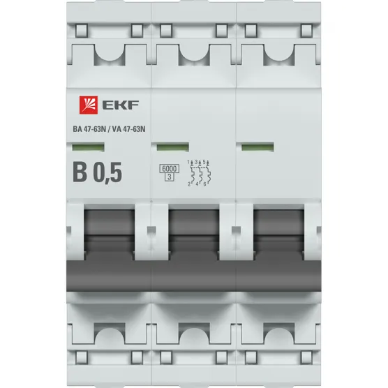 Автоматический выключатель 3P 0,5А (B) 6кА ВА 47-63N EKF PROxima#2