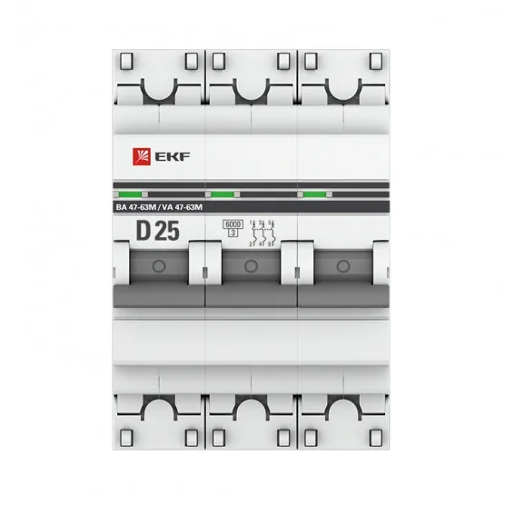 Автоматический выключатель 3P 25А (D) 6кА ВА 47-63M без теплового расцепителя EKF PROxima#2