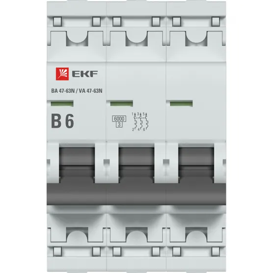Автоматический выключатель 3P 6А (B) 6кА ВА 47-63N EKF PROxima#2