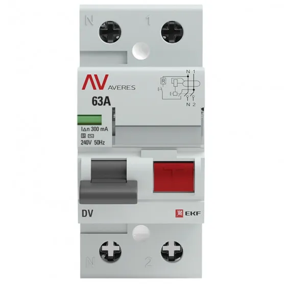Устройство защитного отключения DV 2P 63А/300мА (S) EKF AVERES#2