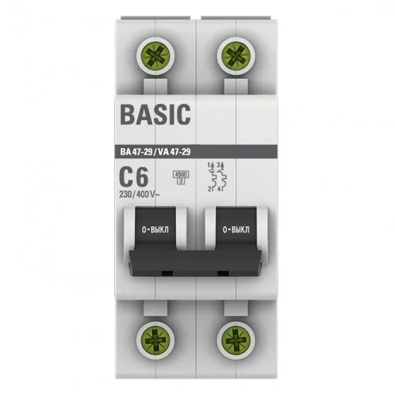Автоматический выключатель 2P 6А (C) 4,5кА ВА 47-29 Basic#2