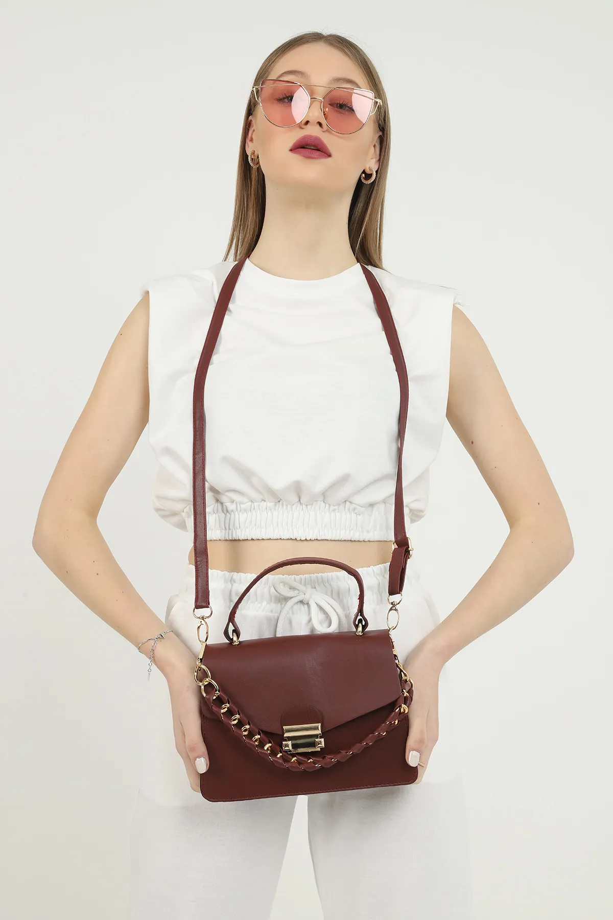 Женская сумка с цепочкой SHK Bag 1080HBMYZ Бордовый#3