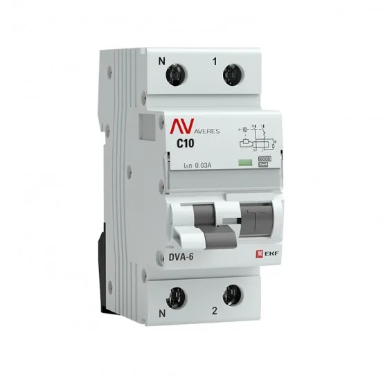 Дифференциальный автомат DVA-6 1P+N 10А (C) 30мА (A) 6кА EKF AVERES#2