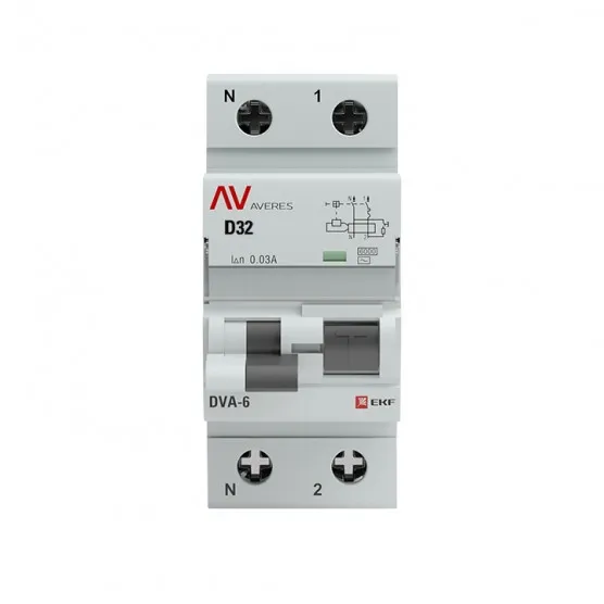 Дифференциальный автомат DVA-6 1P+N 32А (D) 30мА (AC) 6кА EKF AVERES#2