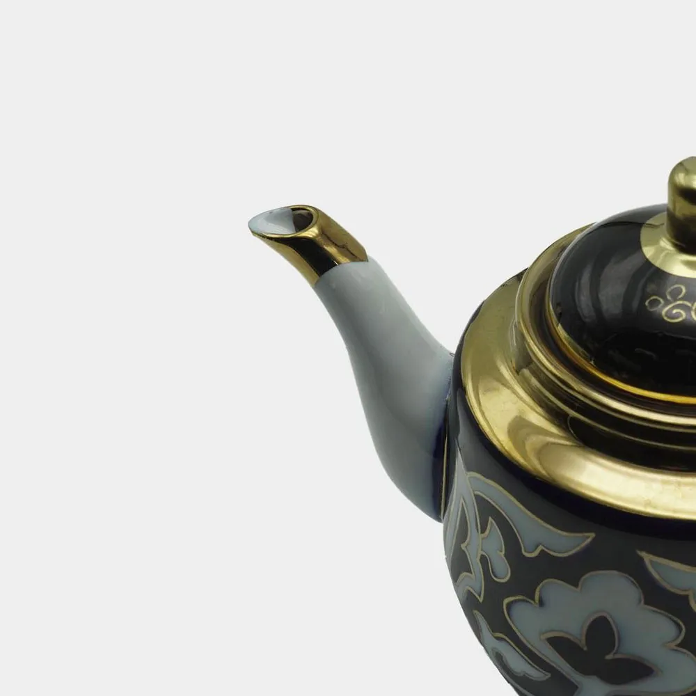 Узбекский чайник из фарфора с узорами хлопка ручной работы.#3