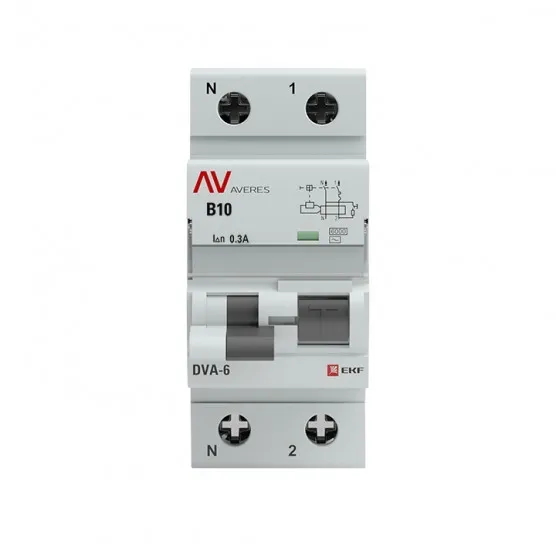Дифференциальный автомат DVA-6 1P+N 10А (B) 300мА (AC) 6кА EKF AVERES#2