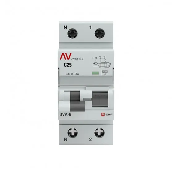 Дифференциальный автомат DVA-6 1P+N 25А (C) 30мА (AC) 6кА EKF AVERES#2