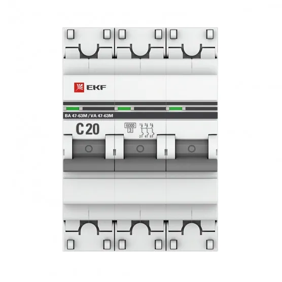Автоматический выключатель 3P 20А (C) 6кА ВА 47-63M без теплового расцепителя EKF PROxima#2
