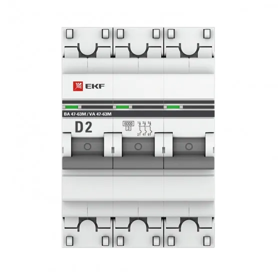 Автоматический выключатель 3P 2А (D) 6кА ВА 47-63M без теплового расцепителя EKF PROxima#2