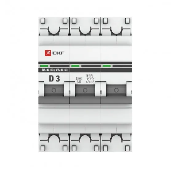 Автоматический выключатель 3P 3А (D) 4,5kA ВА 47-63 EKF PROxima#2