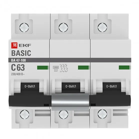 Автоматический выключатель 3P 63А (C) 10kA ВА 47-100 EKF Basic#2