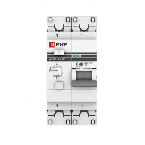 Дифференциальный автомат АД-2 40А/300мА (хар. C, AC, электронный) 4,5кА EKF PROxima#2
