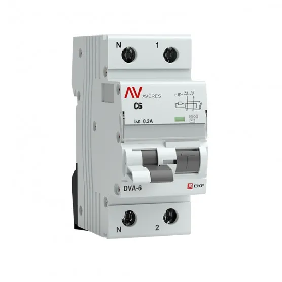 Дифференциальный автомат DVA-6 1P+N 6А (C) 300мА (AC) 6кА EKF AVERES#2