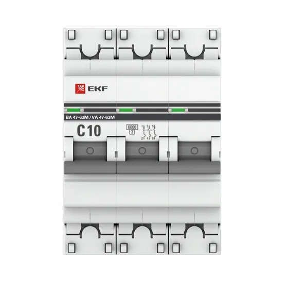 Автоматический выключатель 3P 10А (C) 6кА ВА 47-63M без теплового расцепителя EKF PROxima#2