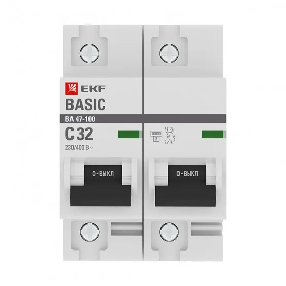 Автоматический выключатель 2P 32А (C) 10kA ВА 47-100 EKF Basic#2