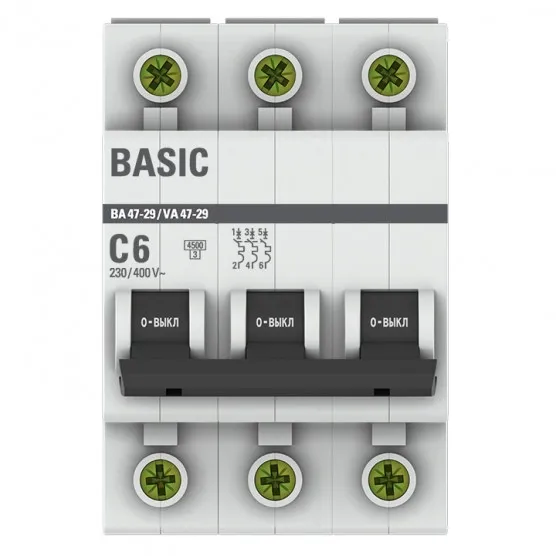 Автоматический выключатель 3P 6А (C) 4,5кА ВА 47-29 Basic#2