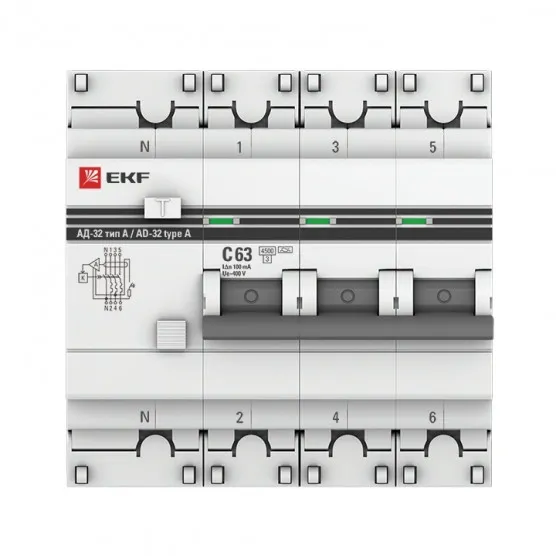 Дифференциальный автомат АД-32 3P+N 63А/100мА (тип А) EKF PROxima#2