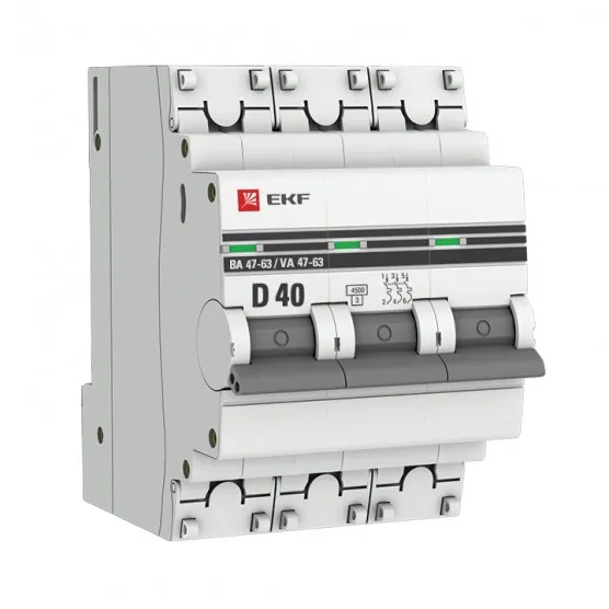 Автоматический выключатель 3P 40А (D) 4,5kA ВА 47-63 EKF PROxima#2