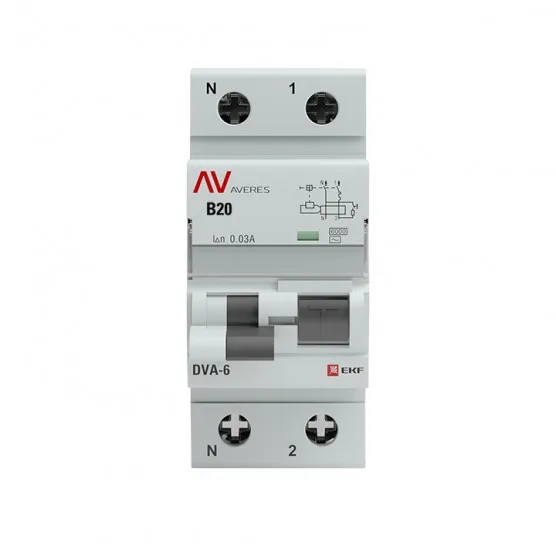 Дифференциальный автомат DVA-6 1P+N 20А (B) 30мА (AC) 6кА EKF AVERES#2