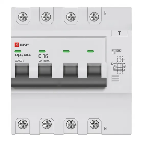Дифференциальный автомат АД-4 16А100мА (хар. C, AC, электронный) 6кА EKF PROxima#2