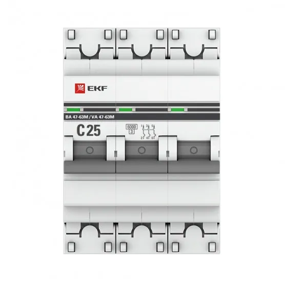 Автоматический выключатель 3P 25А (C) 6кА ВА 47-63M без теплового расцепителя EKF PROxima#2