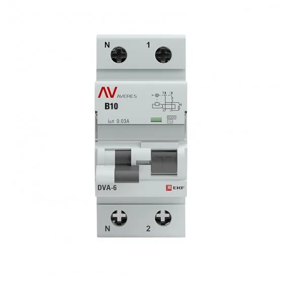 Дифференциальный автомат DVA-6 1P+N 10А (B) 30мА (AC) 6кА EKF AVERES#2