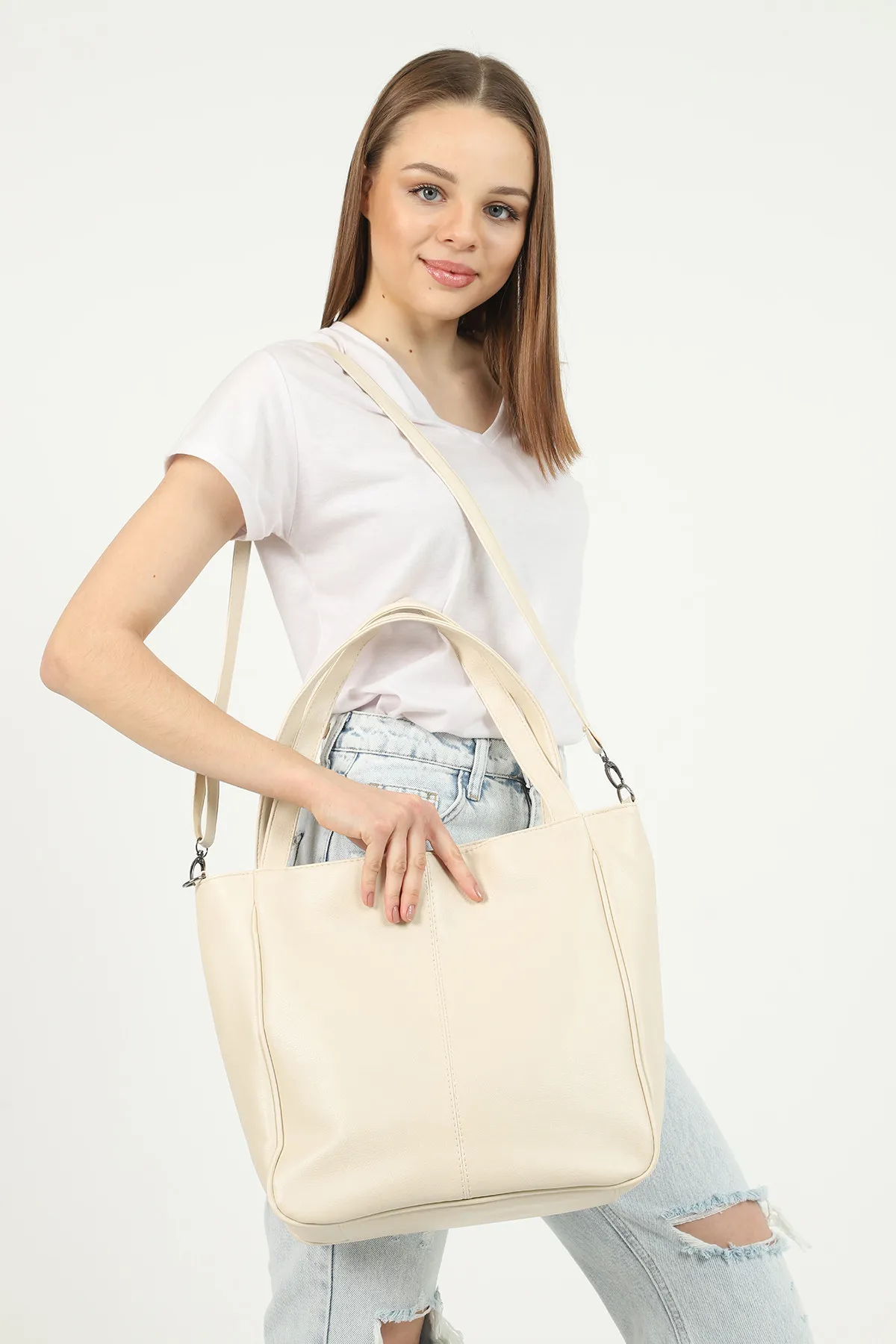 Женская сумка большого размера Meyz980 Кремовая#4