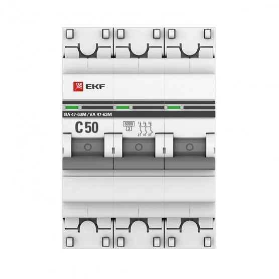 Автоматический выключатель 3P 50А (C) 6кА ВА 47-63M без теплового расцепителя EKF PROxima#2