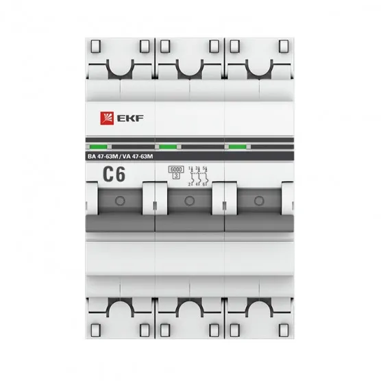 Автоматический выключатель 3P 6А (C) 6кА ВА 47-63M без теплового расцепителя EKF PROxima#2