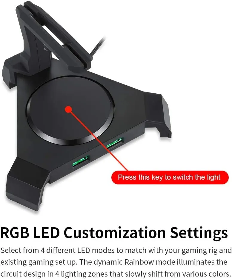 Держатель кабеля с эластичным ремнем для игровой мыши MOTOSPEED Q20 с 4-портовым USB-концентратором -4 светодиодных цветовых режима с RGB-подсветкой - провод#4