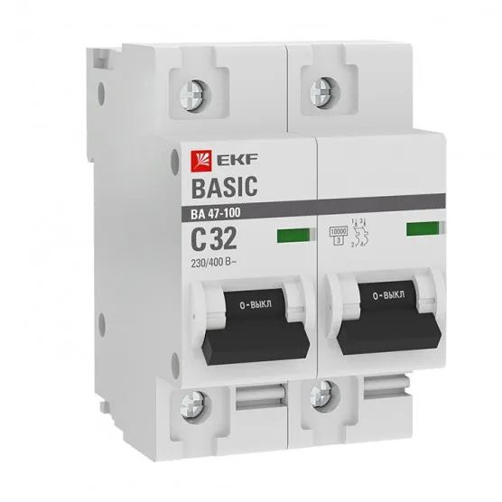 Автоматический выключатель 2P 32А (C) 10kA ВА 47-100 EKF Basic#1