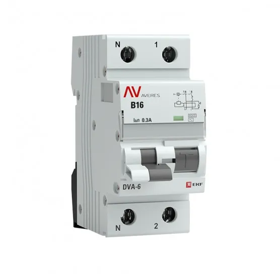 Дифференциальный автомат DVA-6 1P+N 16А (B) 300мА (AC) 6кА EKF AVERES#1