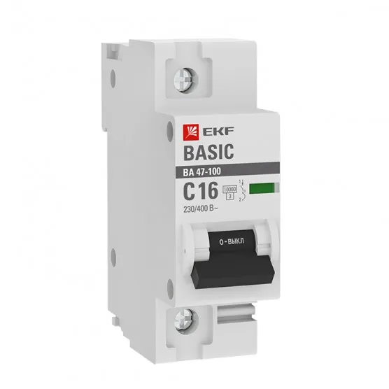 Автоматический выключатель 1P 16А (C) 10kA ВА 47-100 EKF Basic#1