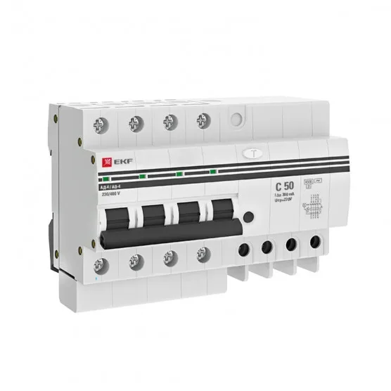 Дифференциальный автомат АД-4 50А/300мА (хар. C, AC, электронный) 4,5кА EKF PROxima#1