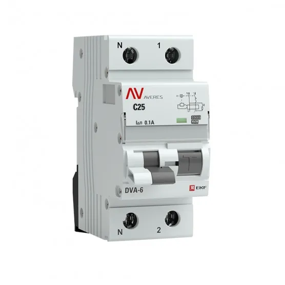 Дифференциальный автомат DVA-6 1P+N 25А (C) 100мА (A) 6кА EKF AVERES#1
