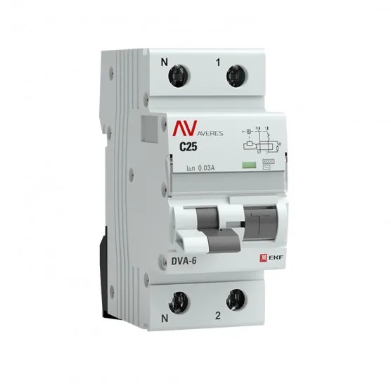Дифференциальный автомат DVA-6 1P+N 25А (C) 30мА (AC) 6кА EKF AVERES#1