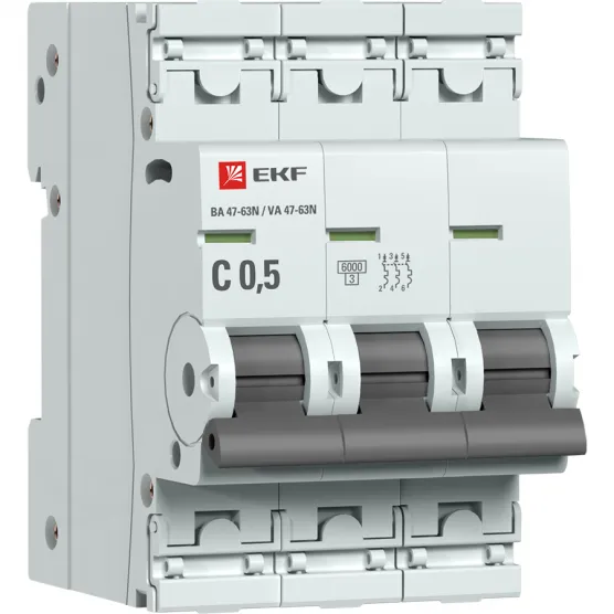Автоматический выключатель 3P 0,5А (C) 6кА ВА 47-63N EKF PROxima#1