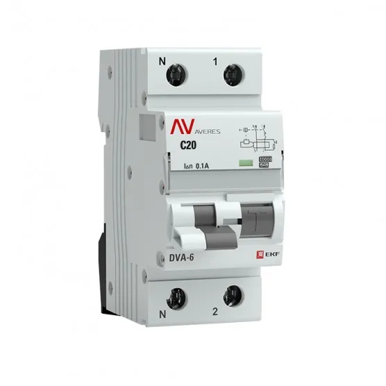 Дифференциальный автомат DVA-6 1P+N 20А (C) 100мА (A) 6кА EKF AVERES#1