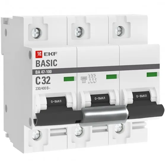 Автоматический выключатель 3P 32А (C) 10kA ВА 47-100 EKF Basic#1