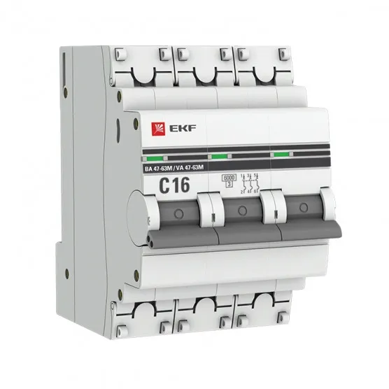 Автоматический выключатель 3P 16А (C) 6кА ВА 47-63M без теплового расцепителя EKF PROxima#1