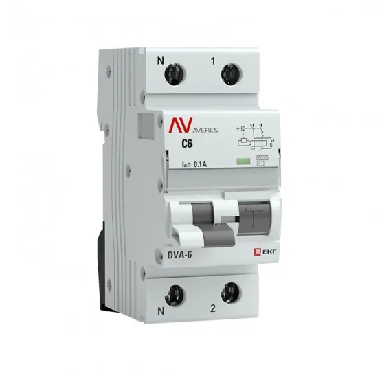 Дифференциальный автомат DVA-6 1P+N 6А (C) 100мА (AC) 6кА EKF AVERES#1