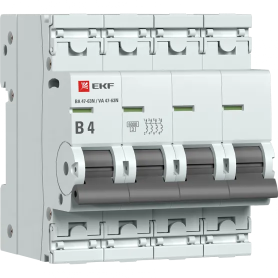 Автоматический выключатель 4P 4А (B) 6кА ВА 47-63N EKF PROxima#1