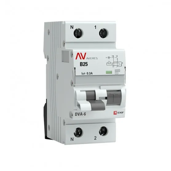 Дифференциальный автомат DVA-6 1P+N 25А (B) 300мА (AC) 6кА EKF AVERES#1