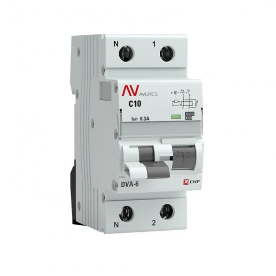 Дифференциальный автомат DVA-6 1P+N 10А (C) 300мА (A) 6кА EKF AVERES#1